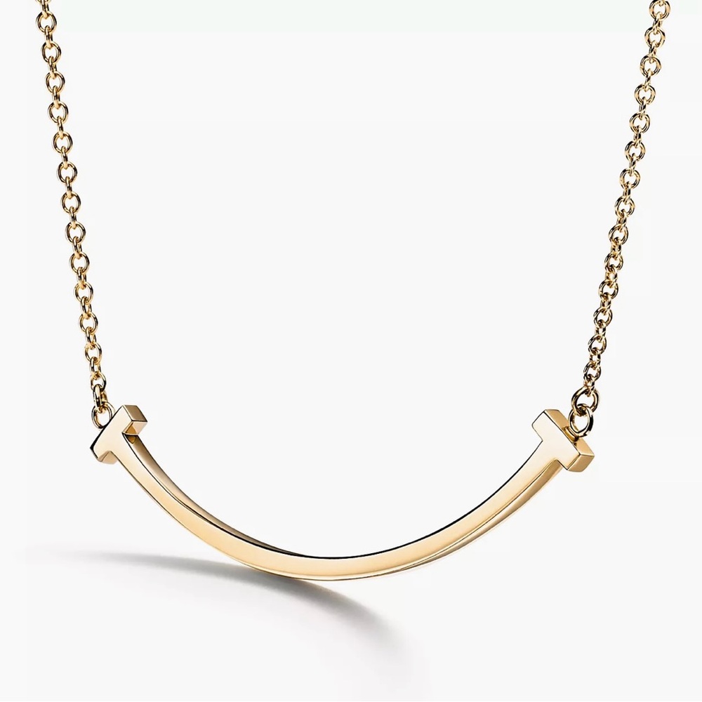 Tiffany & Co. T Smile Small 18K Yellow Gold Necklace + Box & Pouch